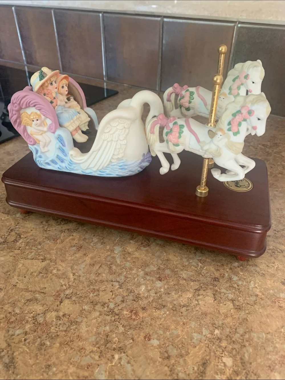 Porcelain Swan Carousel Vanity Tray in White and Pink
